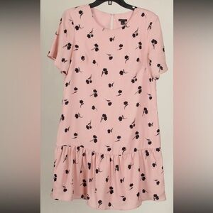 Ann Taylor Dress Women’s Small Pink Blue Floral Shift Ruffle Short Sleeve